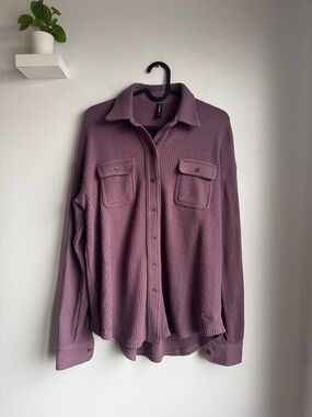 Lazypants Button-Up Waffle Knit Shacket in Dusty Mauve